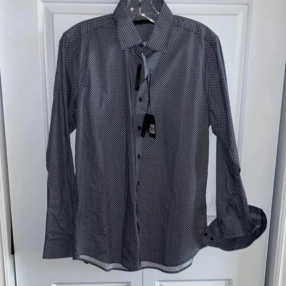 AKA men shirt , NWT ,slim fit,blur,white,tan print,cotton  100, AKAC1330,career - Picture 4 of 12